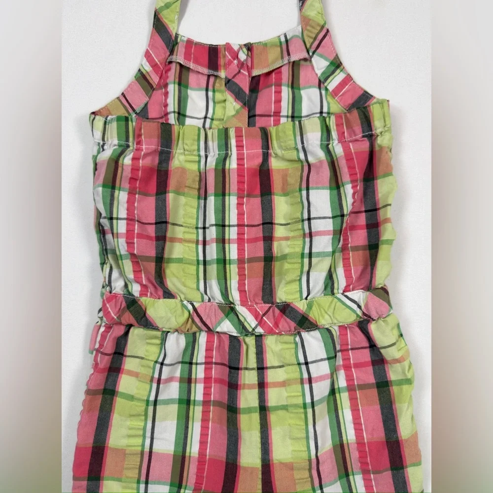 GYMBOREE Girls’ Palm Beach Paradise Line Green & Pink Plaid Halter Romper Size 4